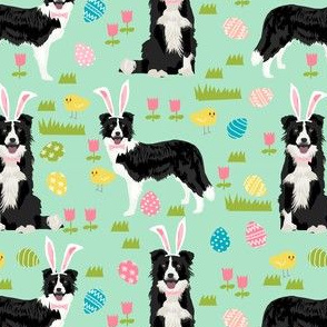 border collie spring fabric easter - mixed coats easter egg hunt, pastel, spring dogs - mint