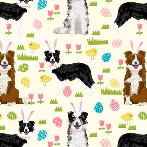 border collie spring fabric easter - mixed coats easter egg hunt, pastel, spring dogs - cream