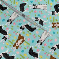 border collie spring fabric easter - mixed coats easter egg hunt, pastel, spring dogs - blue