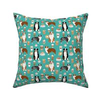 australian shepherd coffee fabric - aussie dogs mixed coats and coffees - turquoise