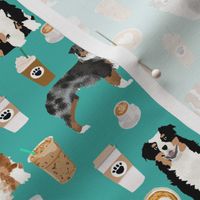 australian shepherd coffee fabric - aussie dogs mixed coats and coffees - turquoise