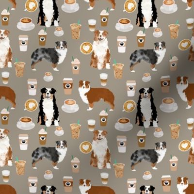 australian shepherd coffee fabric - aussie dogs mixed coats and coffees - med. brown