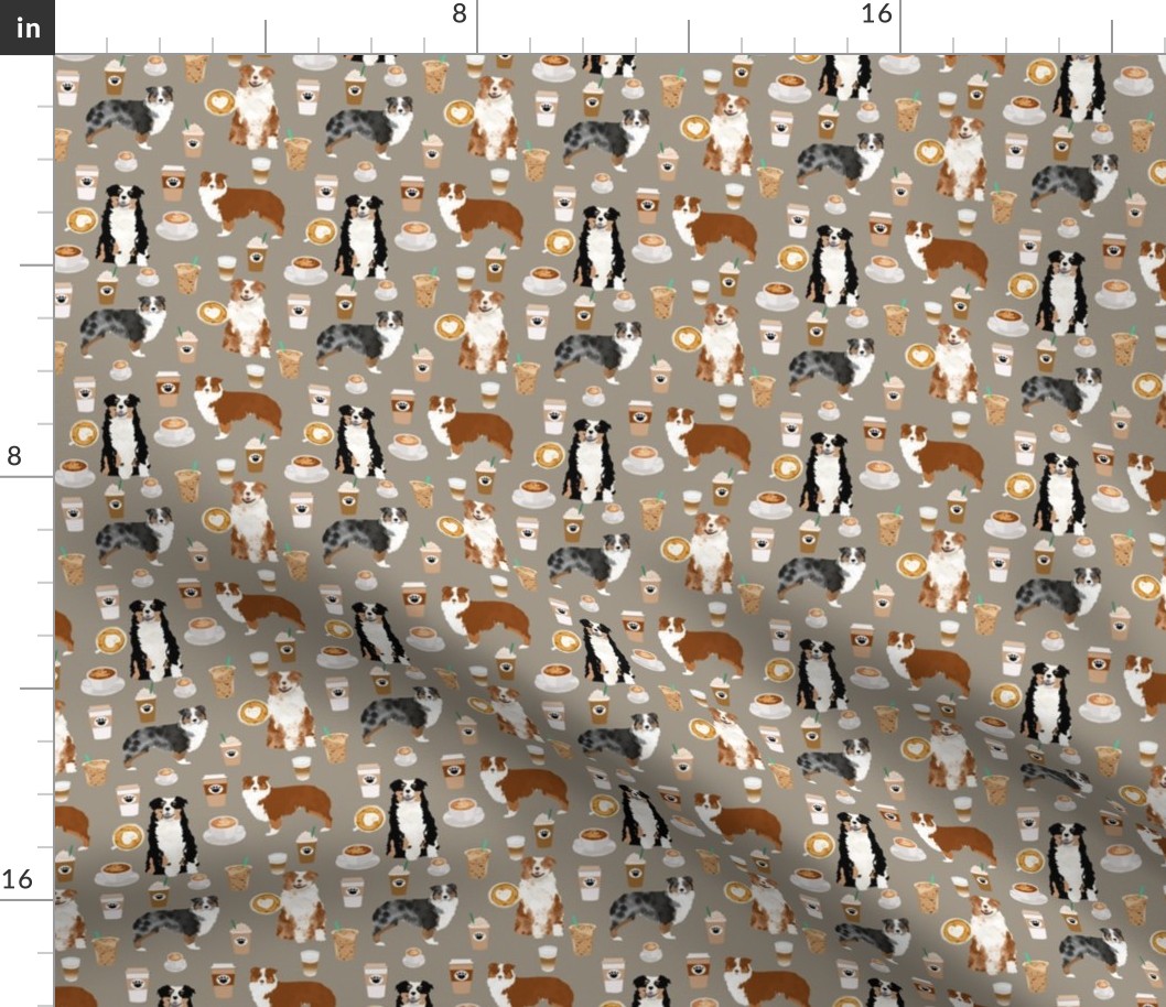 australian shepherd coffee fabric - aussie dogs mixed coats and coffees - med. brown