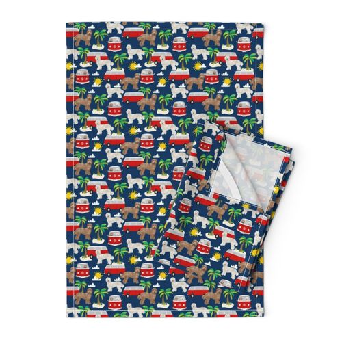 labradoodle beach fabric summer dog palm trees summer - navy