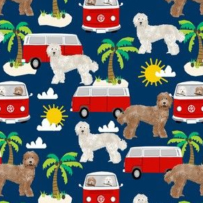 labradoodle beach fabric summer dog palm trees summer - navy