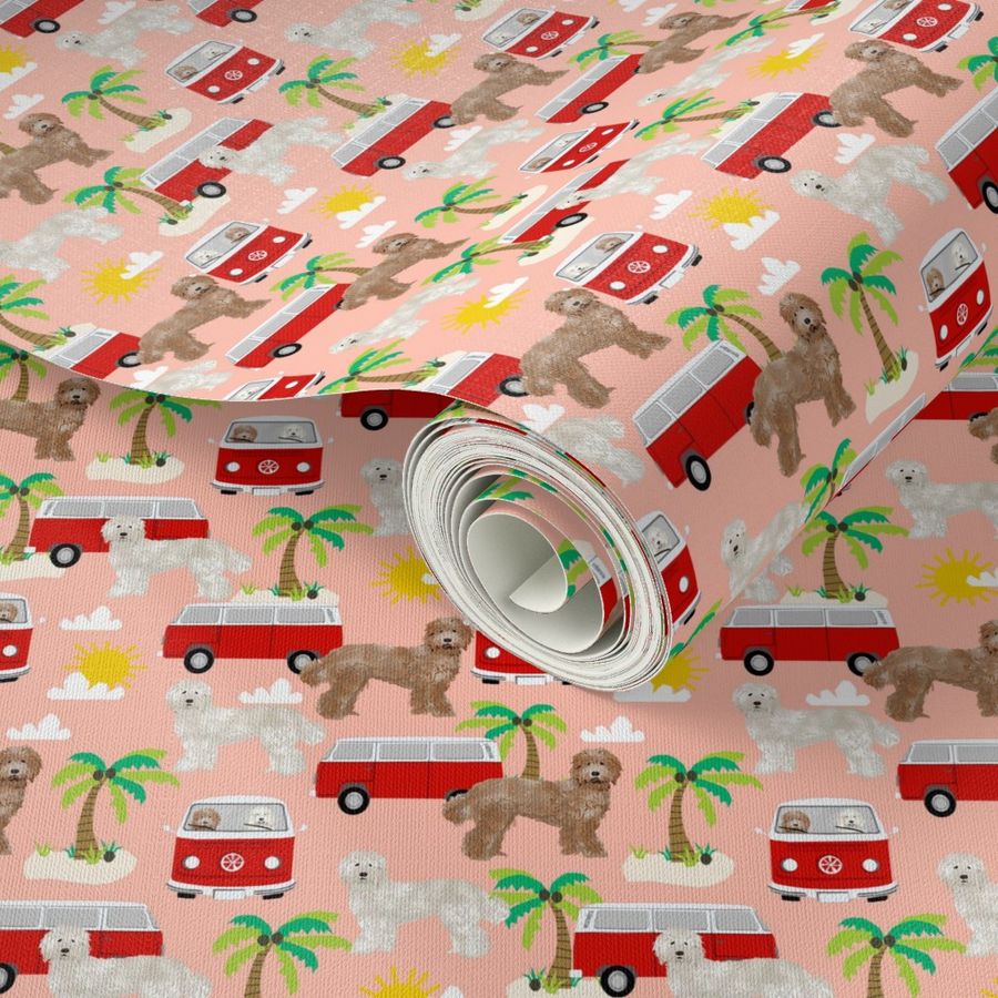 labradoodle beach fabric summer dog palm trees summer  - peach