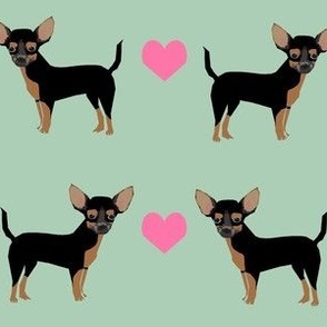 black and tan chihuahua love fabric - mint and pink (large scale)