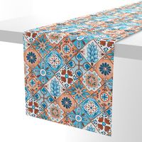 Watercolor Talavera Tiles- Blue and Brown // spanish mexican ceramic diamond tile earth tones teal terracotta fabric