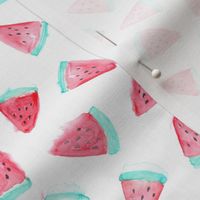 Watercolor watermelon fabric pattern. Fruit food design.