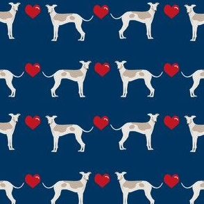 italian greyhound hearts love dog breed fabric navy