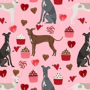 italian greyhound valentines cupcakes love hearts dog fabric pink
