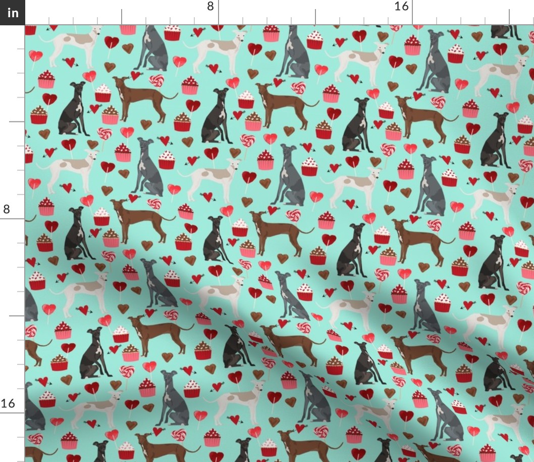 italian greyhound valentines cupcakes love hearts dog fabric mint