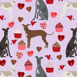 italian greyhound valentines cupcakes love hearts dog fabric purple