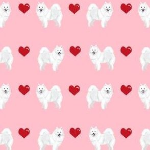 japanese spitz hearts love dog breed fabric pink