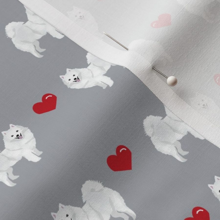 japanese spitz hearts love dog breed fabric grey