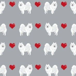 japanese spitz hearts love dog breed fabric grey