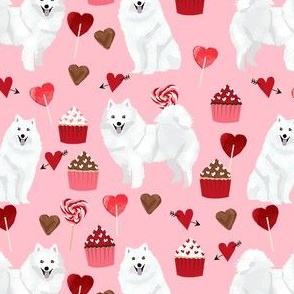 japanese spitz valentines cupcakes love hearts dog fabric pink