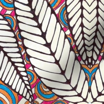 AFRICAN TRIBAL LEAF BLACK, WHITE AND MULTI COLOR 