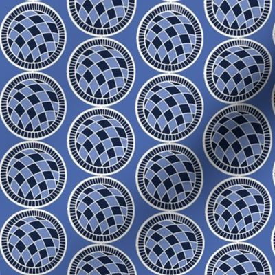 Spanish Tile White balls on blue half drop