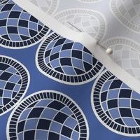 Spanish Tile White balls on blue half drop