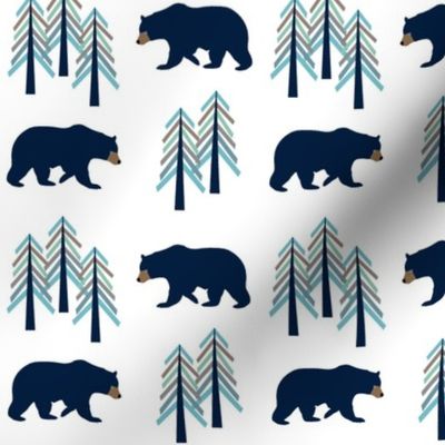 Woodland Bear + Trees - Navy Blue Forest Baby Boy Nursery GingerLous