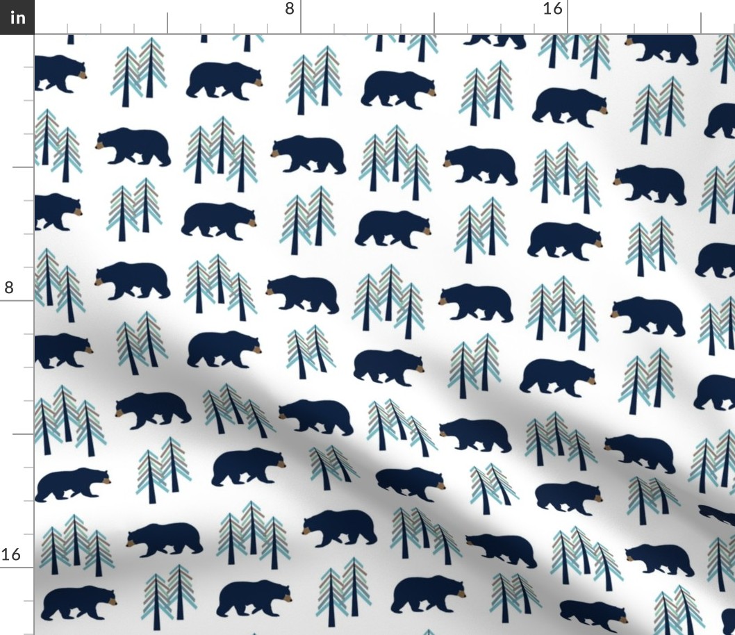 Woodland Bear + Trees - Navy Blue Forest Baby Boy Nursery GingerLous