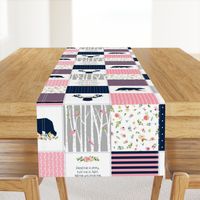 Nursery Cheater Quilt Fabric - Bear & Deer Patchwork, Navy Pink & Gray