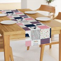 Nursery Cheater Quilt Fabric - Bear & Deer Patchwork, Navy Pink & Gray