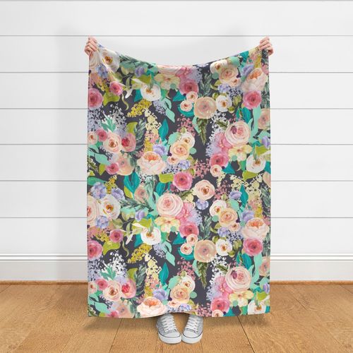 Pastel Garden Spring Floral // Charcoal (Large) 