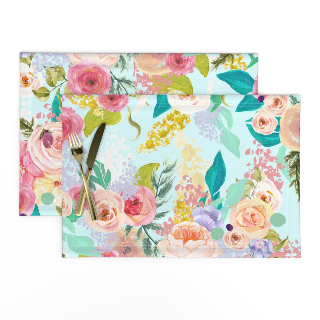 Pastel Garden Spring Floral // Light Mint (Large)