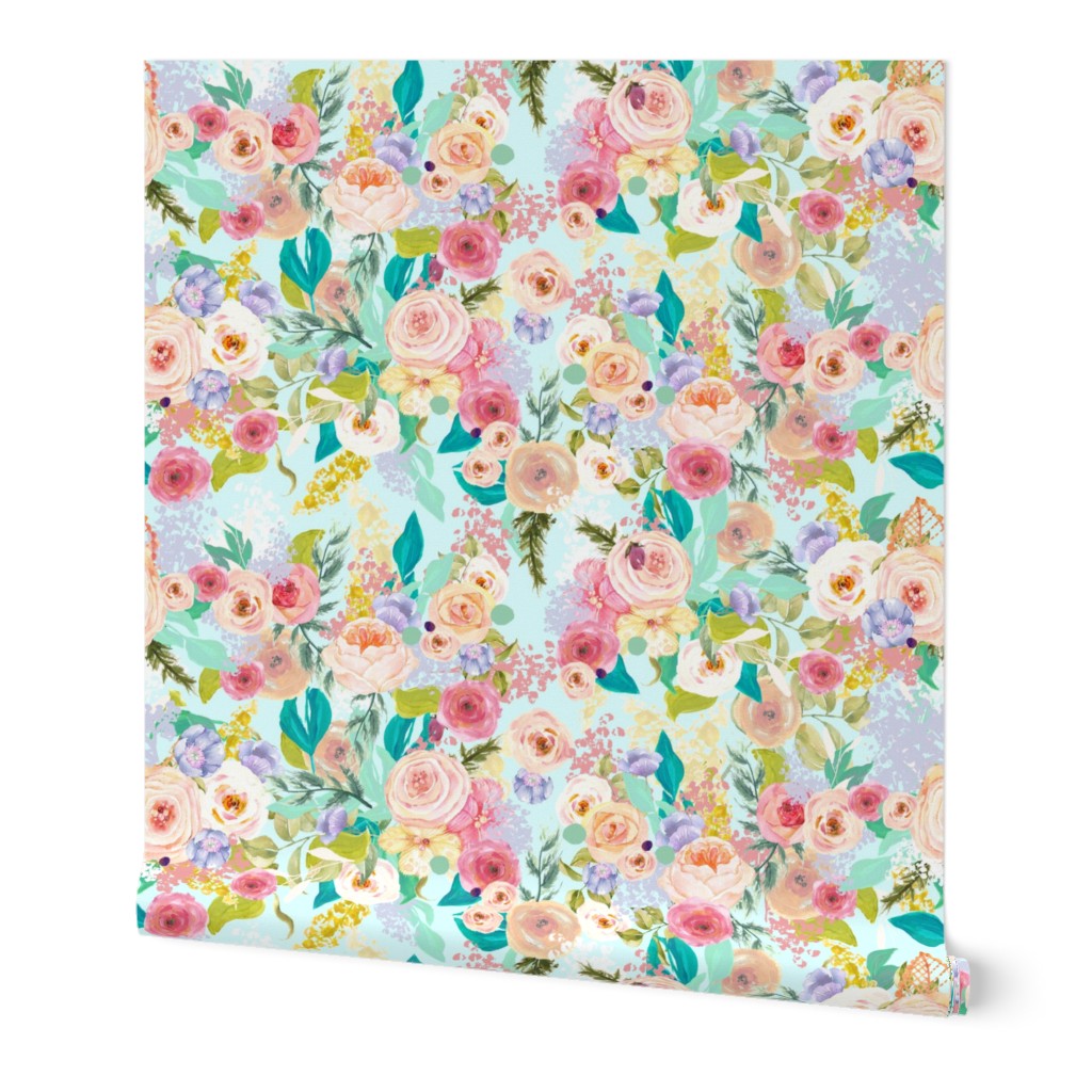 Pastel Garden Spring Floral // Light Mint (Large)