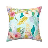 Pastel Garden Spring Floral // Light Mint (Large)