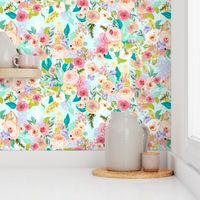 Pastel Garden Spring Floral // Light Mint (Large)