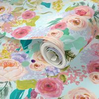 Pastel Garden Spring Floral // Light Mint (Large)