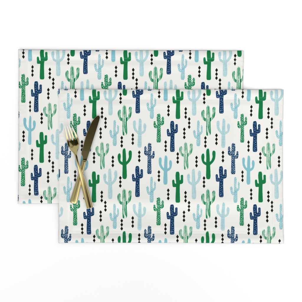 cactus greens navy blue grid tropical southwest design for trendy kids spring summer 