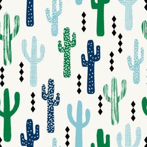 cactus greens navy blue grid tropical southwest design for trendy kids spring summer 