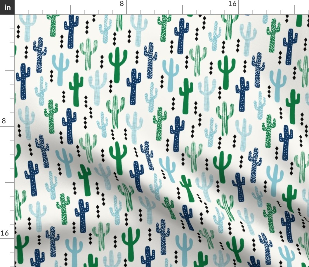 cactus greens navy blue grid tropical southwest design for trendy kids spring summer 