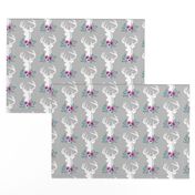 Deer + Flowers (gray) – Purple Floral White Deer Woodland Baby Girl Nursery Bedding Crib Sheets Blanket