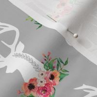 Deer + Flowers (gray) – Coral Peach Floral White Deer Woodland Baby Girl Nursery Bedding Crib Sheets Blanket