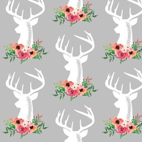 Deer + Flowers (gray) – Coral Peach Floral White Deer Woodland Baby Girl Nursery Bedding Crib Sheets Blanket