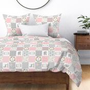 4 1/2" Pink & Gray Woodland Cheater Quilt Top – Dream Big Girls Patchwork Blanket, GL-PPG, rotated