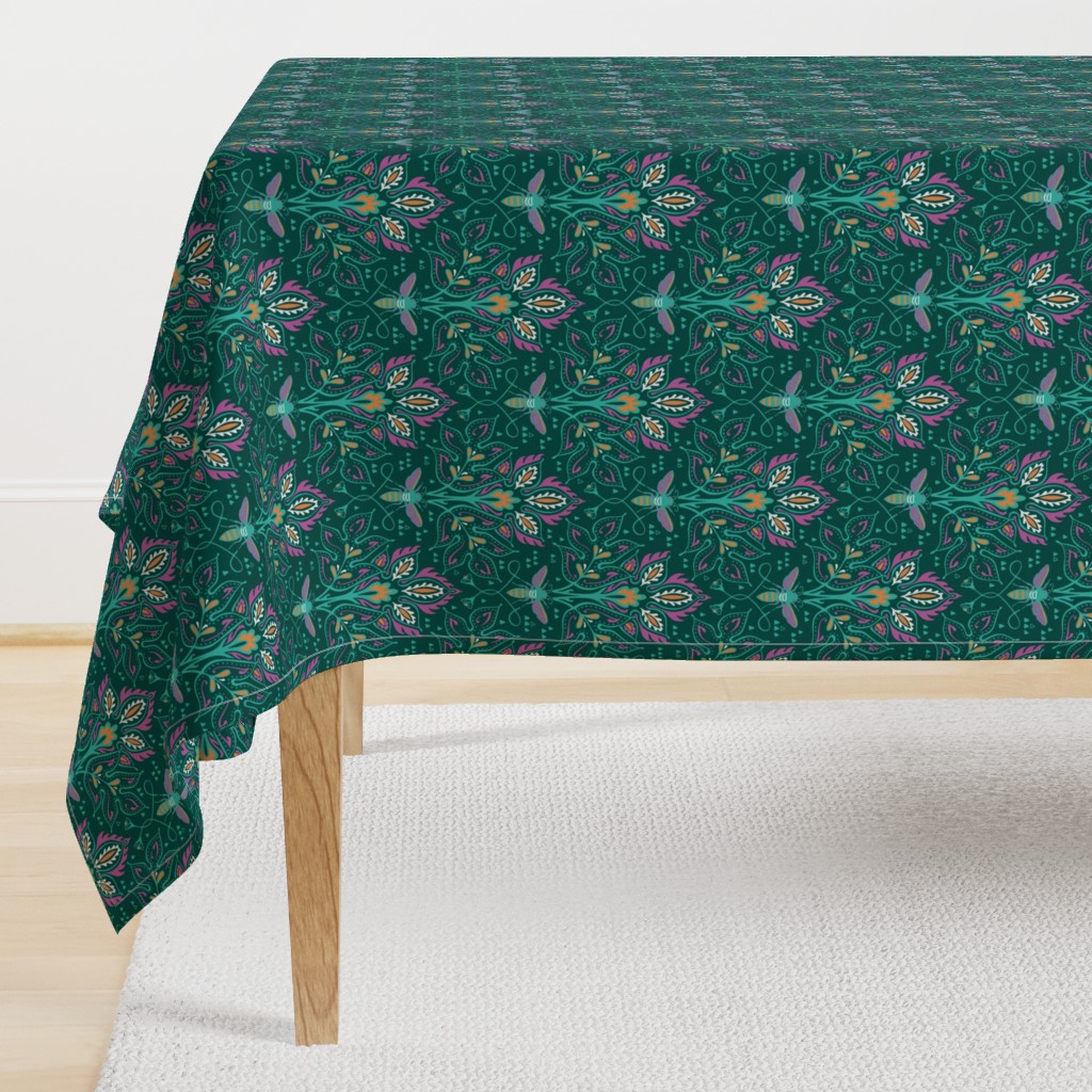 Bee Damask - Smaller Emerald