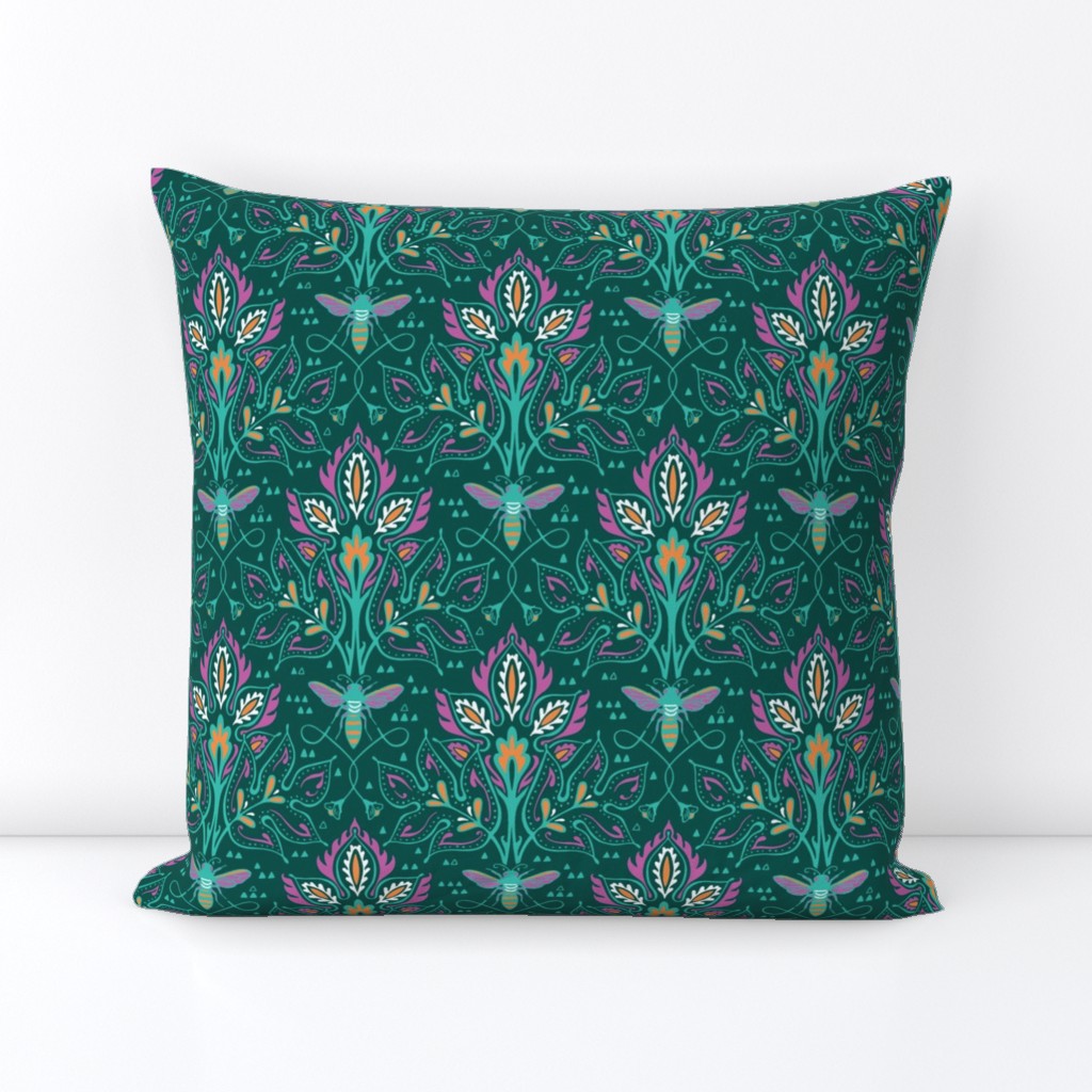 Bee Damask - Smaller Emerald