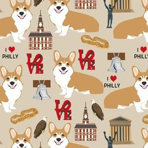 corgi philly Corgi in Philadelphia fabric - corgi travel, usa, Philly, cute dogs design - tan
