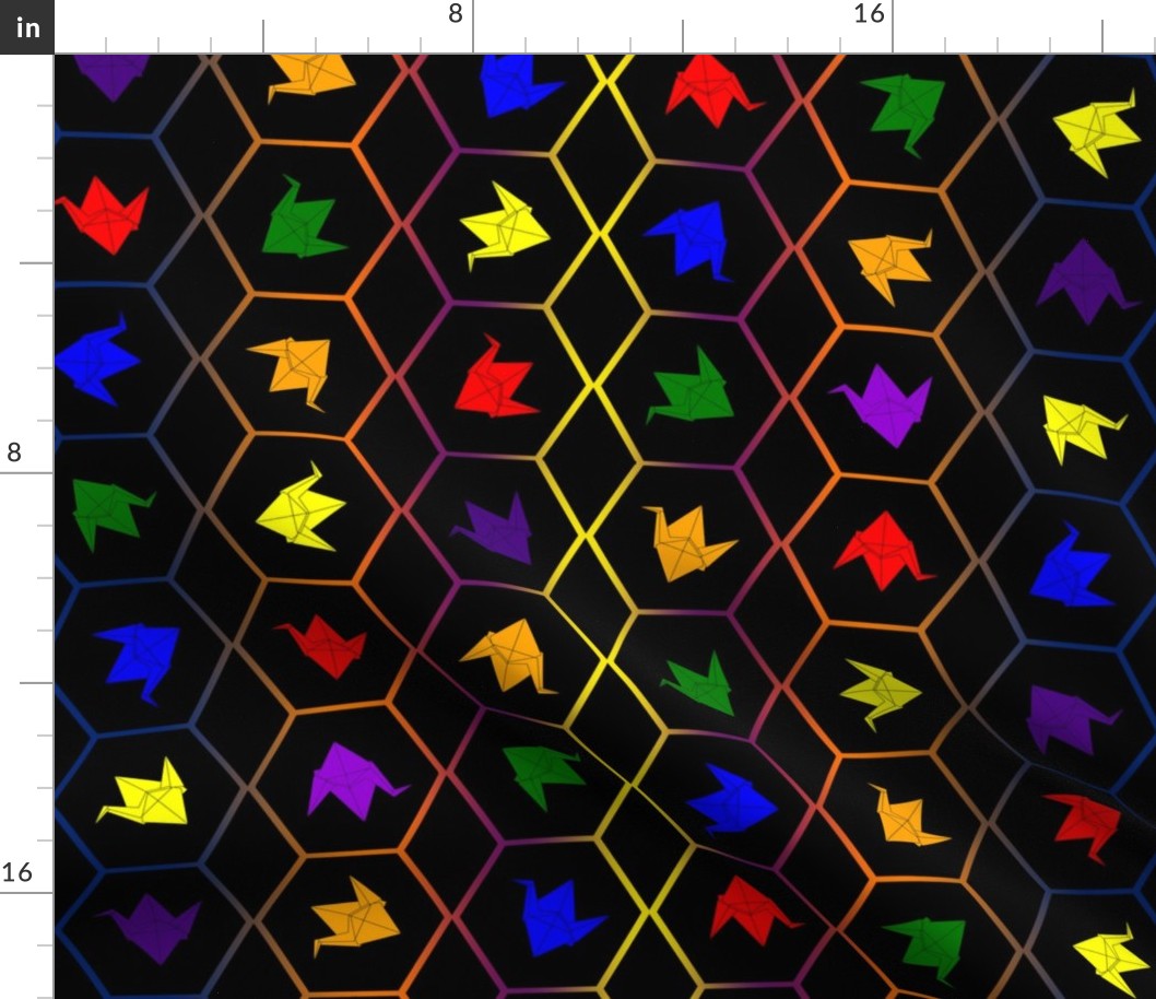 Rainbow Hexagon Cranes ~ Black