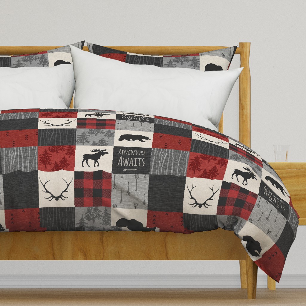 Adventure Awaits Quilt- Grey,  Black and Red