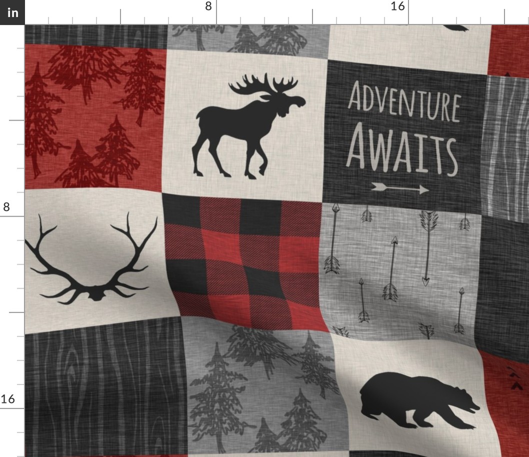 Adventure Awaits Quilt- Grey,  Black and Red