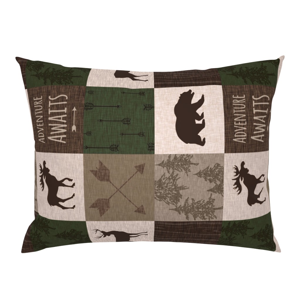 Adventure Awaits Quilt - Hunter Green and Brown - Rotated Moose, Bear, Antlers