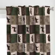 Adventure Awaits Quilt - Hunter Green and Brown - Rotated Moose, Bear, Antlers