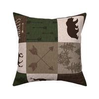 Adventure Awaits Quilt - Hunter Green and Brown - Rotated Moose, Bear, Antlers